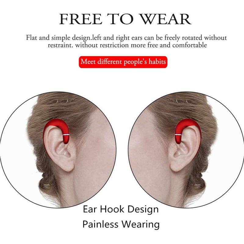Sunffice Ear Hook Bluetooth Wireless Headphone,Non Ear Plug Headset with Microphone,Single Ear Noise Cancelling Earphones Painless Wearing for Android Smartphones,iPhone14 13 12 11 X 8 (Red) - Image 2